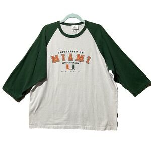 VTG University of Miami Shirt Mens XL White Adidas  Raglan Sleeve USA 90s.